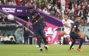 Wahbi Khazri of Tunisia has a shot at goal during the FIFA World Cup Qatar 2022