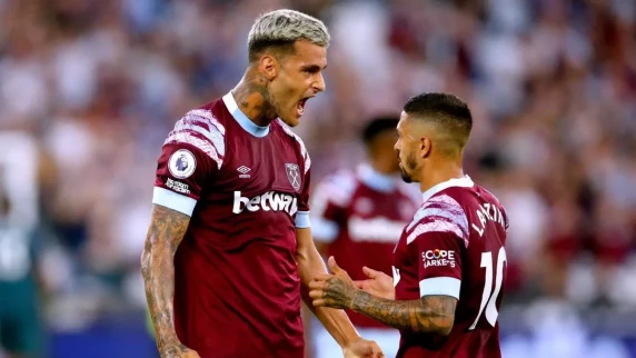 Gianluca Scamacca scores as West Ham are 3-1 first-leg victors over Viborg