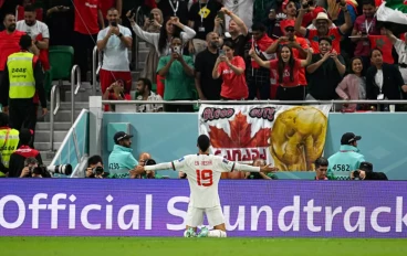 Youssef En-Nesyri of Morocco celebrates his goal during the FIFA World Cup Qatar 2022