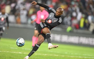 Zakhele Lepasa of Orlando Pirates during the DStv Premiership match between Orlando Pirates and Cape Town City FC at Orlando Stadium on August 29, 2023 in Johannesburg, South Africa.