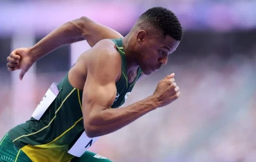 Zakithi Nene of Team South Africa competes during the Men's 400m Repechage Roun on day ten of the Olympic Games Paris 2024 at Stade de France on August 05, 2024 in Paris, France.